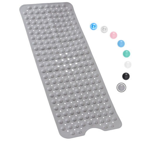 Bathtub Mat Non Slip – 100 x 40 CM Non Slip Bath Mat – Easy Clean Non Slip Shower Mats – Sturdy Suction Cup Attaching – Comfortable for Feet – Draining Holes – Modern Design (Grey)